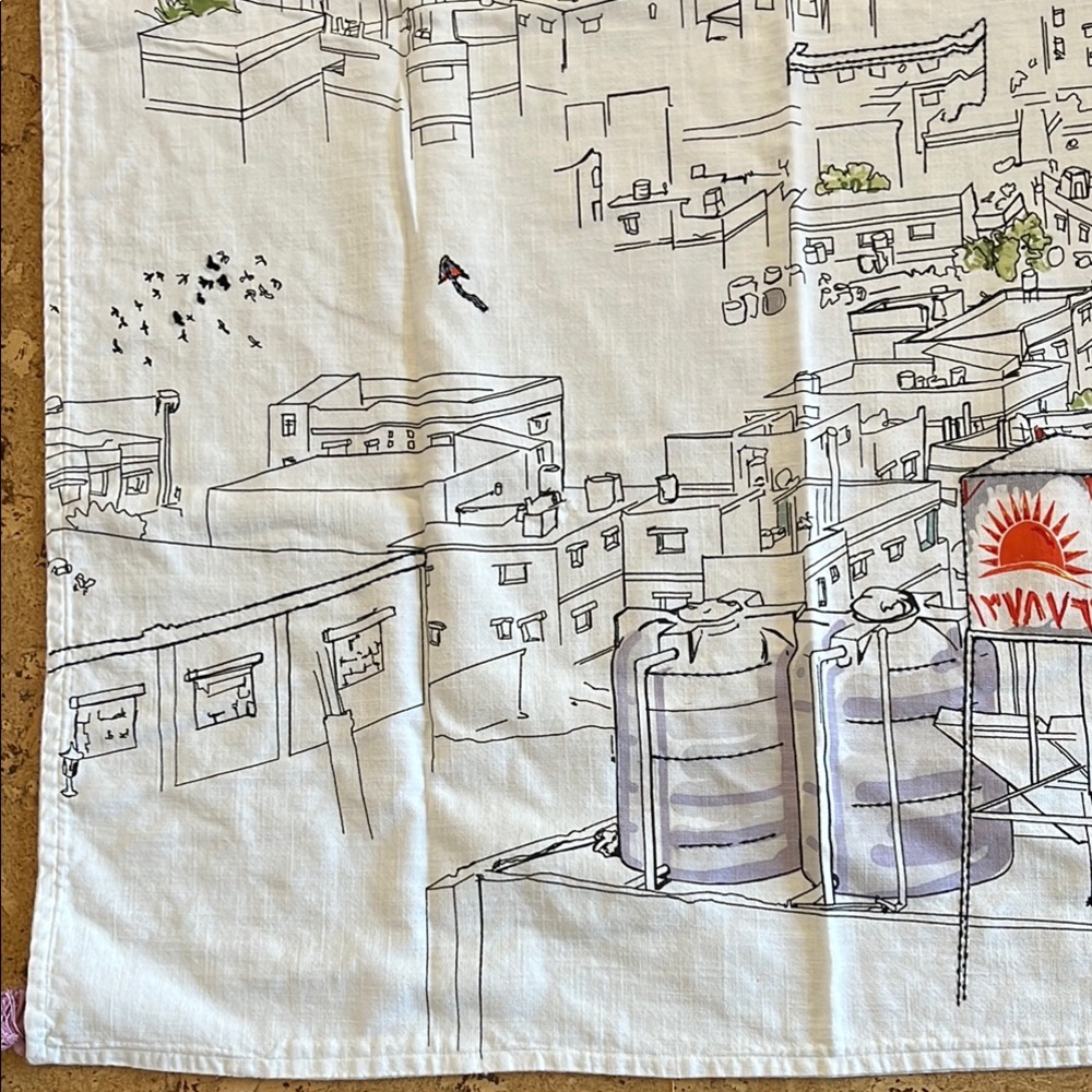 IKEA LOKALT Amman City White Cotton Linen Throw Blanket Embroidery Block Print - Picture 3 of 10